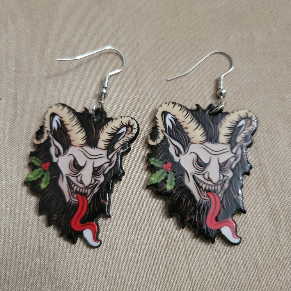 Krampus Christmas festive holiday acrylic earrings